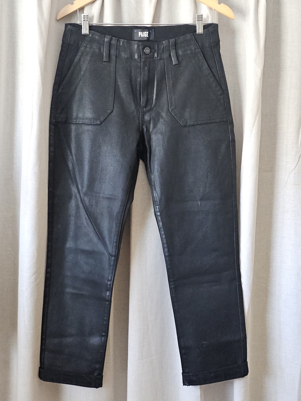 PAIGE Mayslie Straight Ankle Pants Women’s 29 Black Coated Utility Jeans